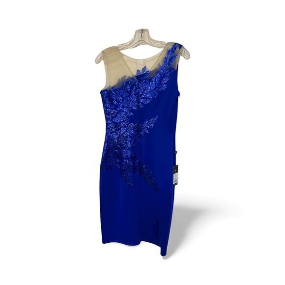 NWTGS Tadashi Shoji Mesh Illusion Sequin BLUE DRESS SZ S - Picture 3 of 5